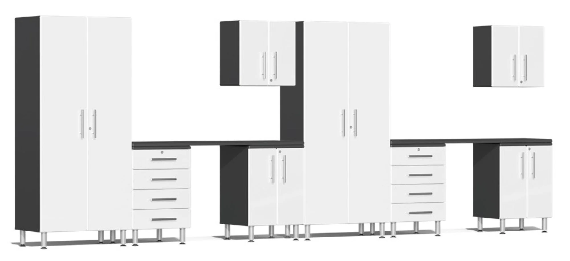 Ulti-MATE Garage 2.0 Series White 10-Piece Set with Dual Workstation - UG24101W