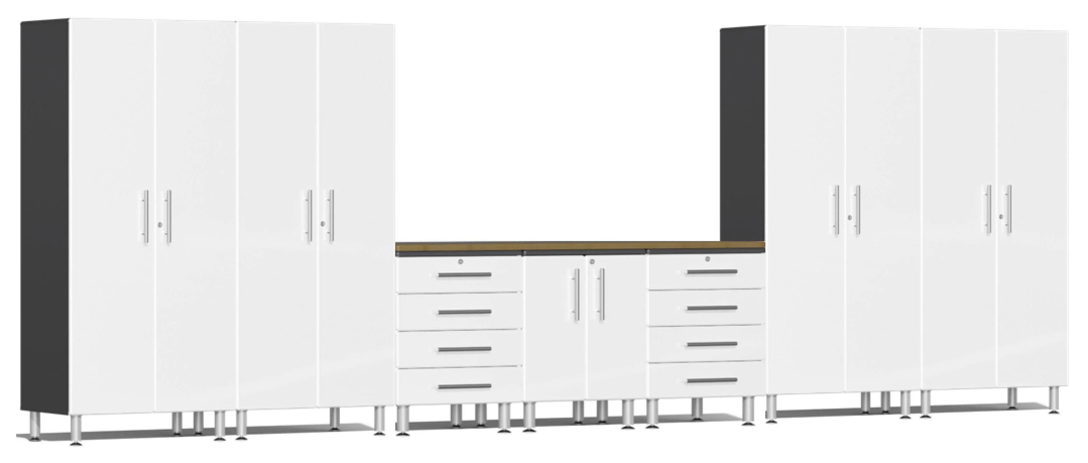 Ulti-MATE Garage 2.0 Series White 8-Piece Kit with Bamboo Worktop - UG20082W