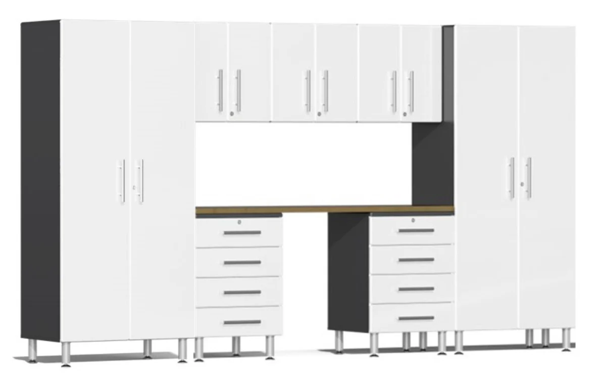 Ulti-MATE Garage 2.0 Series White 8-Piece Kit with Bamboo Worktop - UG28082W