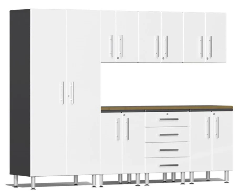 Ulti-MATE Garage 2.0 Series White 8-Piece Kit with Bamboo Worktop - UG29082W