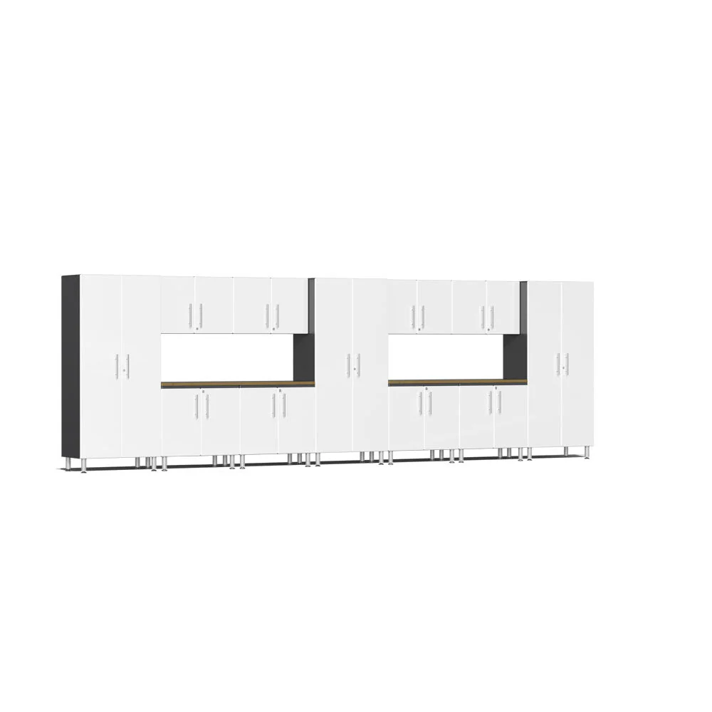 Ulti-MATE Garage 2.0 Series White Metallic 13-Piece Set with Bamboo Worktop