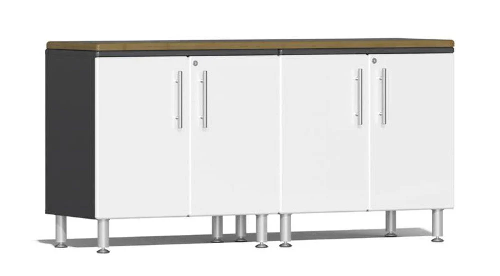 Ulti-MATE Garage 2.0 Series White Metallic 3-Piece Workstation Kit with Bamboo Worktop