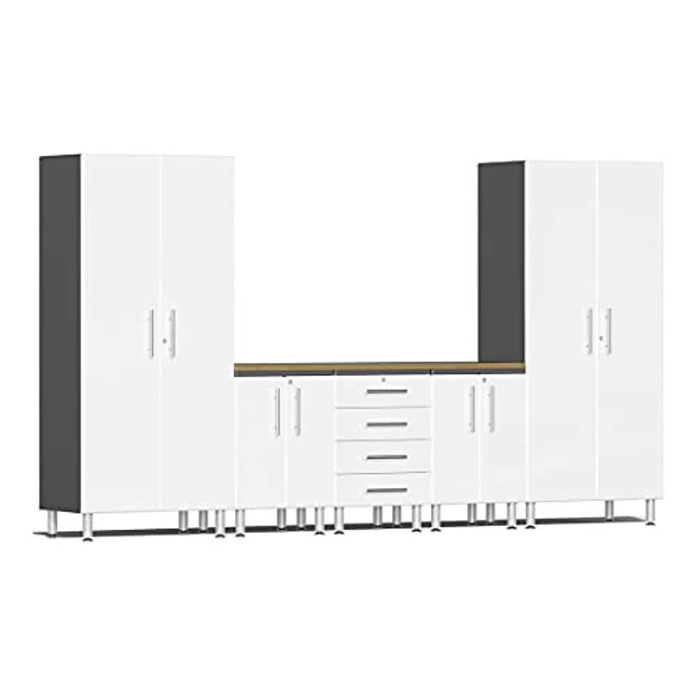 Ulti-MATE Garage 2.0 Series White Metallic 6-Piece Kit with Bamboo Top