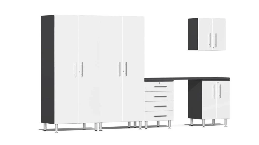 Ulti-MATE Garage 2.0 Series White Metallic 6 Piece Kit with Workstation