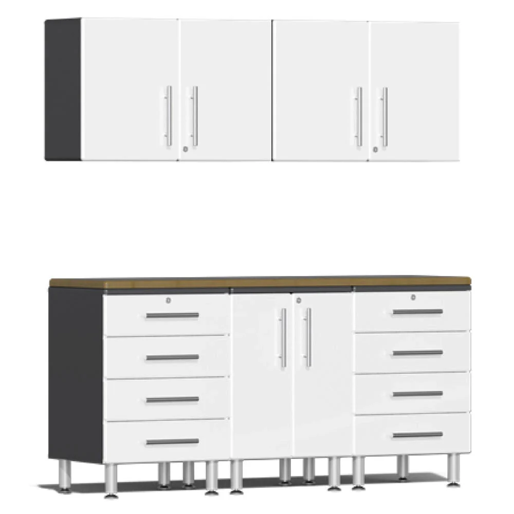Ulti-MATE Garage 2.0 Series White Metallic 6-Piece Workstation Set with Bamboo Worktop
