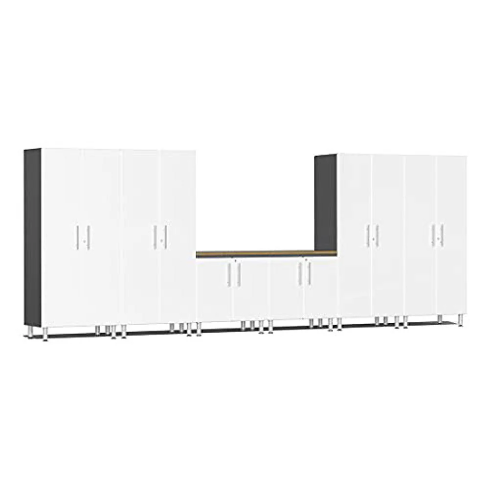 Ulti-MATE Garage 2.0 Series White Metallic 7-Piece Combo w/Bamboo Worktop