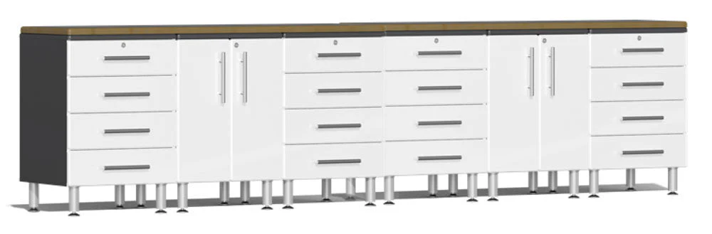 Ulti-MATE Garage 2.0 Series White Metallic 8-Piece Workstation with Bamboo Worktop
