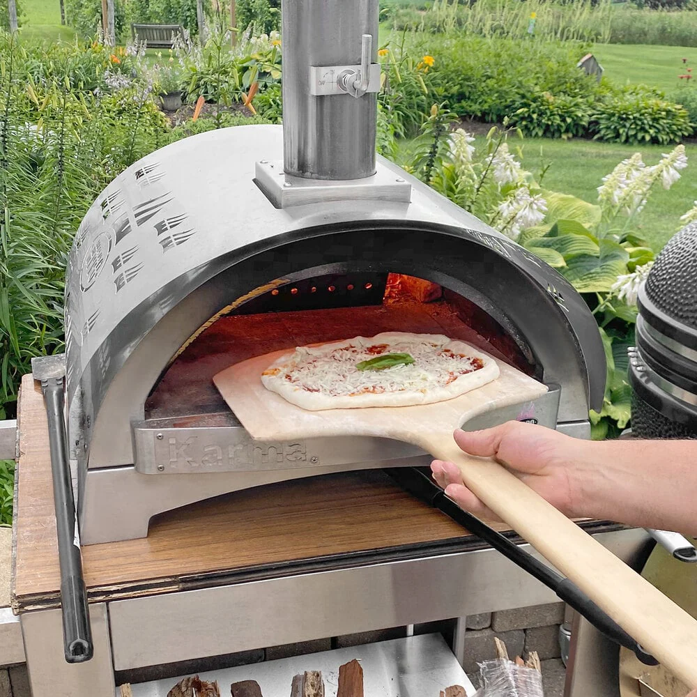 WPPO WKK-01S-304 Karma 25 Stainless Steel Wood Fire Outdoor Pizza Oven with Countertop Base - Image 3