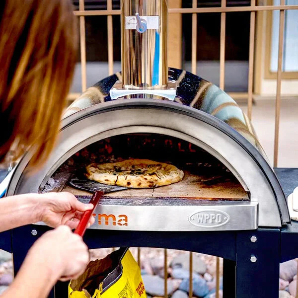 WPPO WKK-01S-WS-Black Karma 25 Black Stainless Steel Wood Fire Outdoor Pizza Oven with Mobile Stand - Image 3